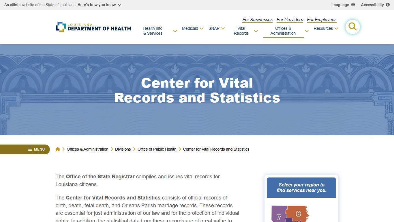 Center for Vital Records and Statistics | Louisiana Department of Health