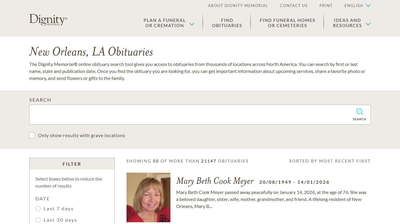 New Orleans, LA Obituaries | Find New Orleans Obituaries